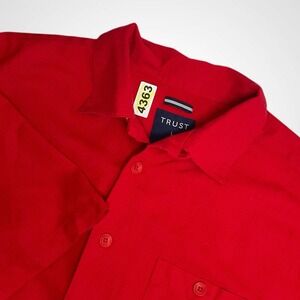 Trust Linen Rayon Shirt Mens XL Red Short Sleeve Button Down Summer